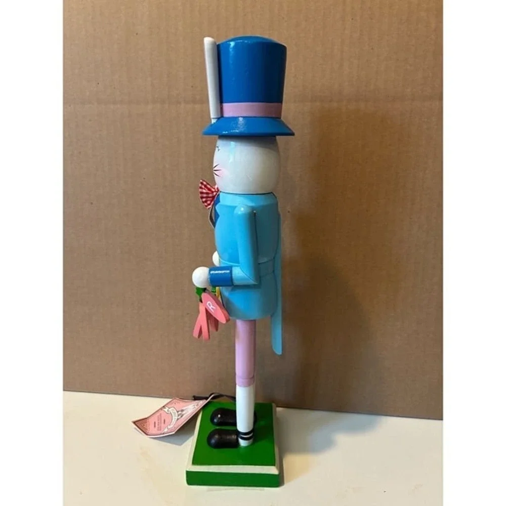 Tophat‎ & Tail Easter Bunny Wooden Nutcracker with Top Hat & Bow tie NWT